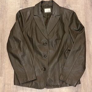 East 5th Dark Army Green Leather Blazer